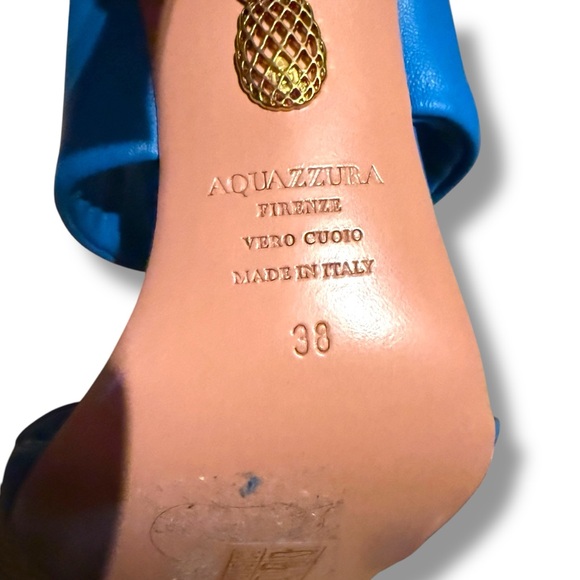 Aquazzura Twist Leather Slip On Blue Mule Sandals Heels Sz EU 38‎ / US 8 - Picture 6 of 8